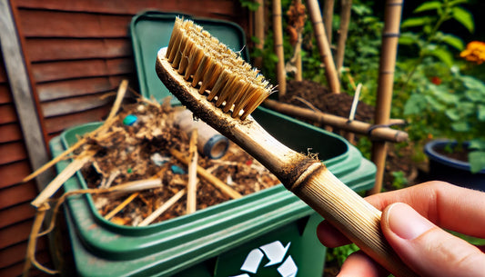 worn out bamboo toothbrush ready to be thrown into the compost 